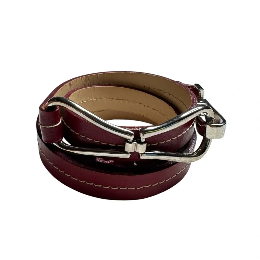 Landes Canada Genuine Leather Chain Clasp Buckle Belt Womens One Size Minimalist